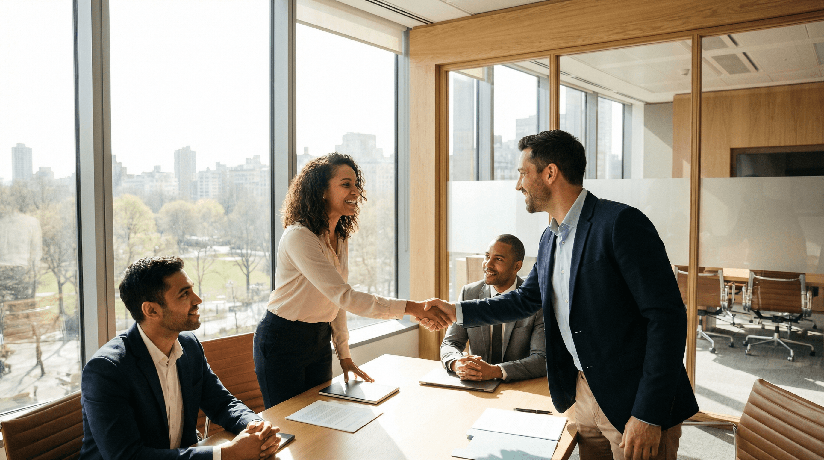 Business professionals shaking hands